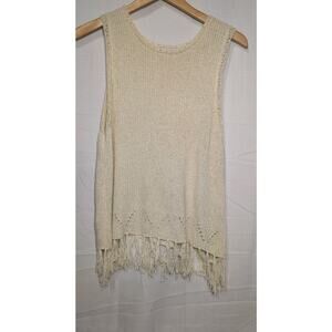 Anthropologie Pepin Crochet Knit Tank Sz L Cream Boho Coastal Cowgirl Fringe